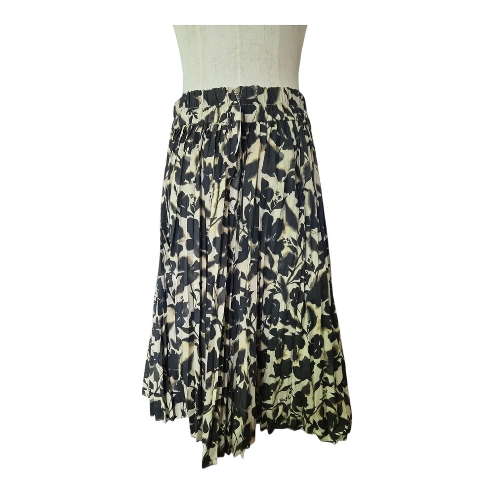 J. Crew Pleated Midi Skirt Black Cream Floral Elastic Waist Nwt Cottagecore S